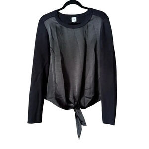 Cabi Crosstie Pullover Ribbed Knit Top Long Sleeves Black 4288 Women Medium